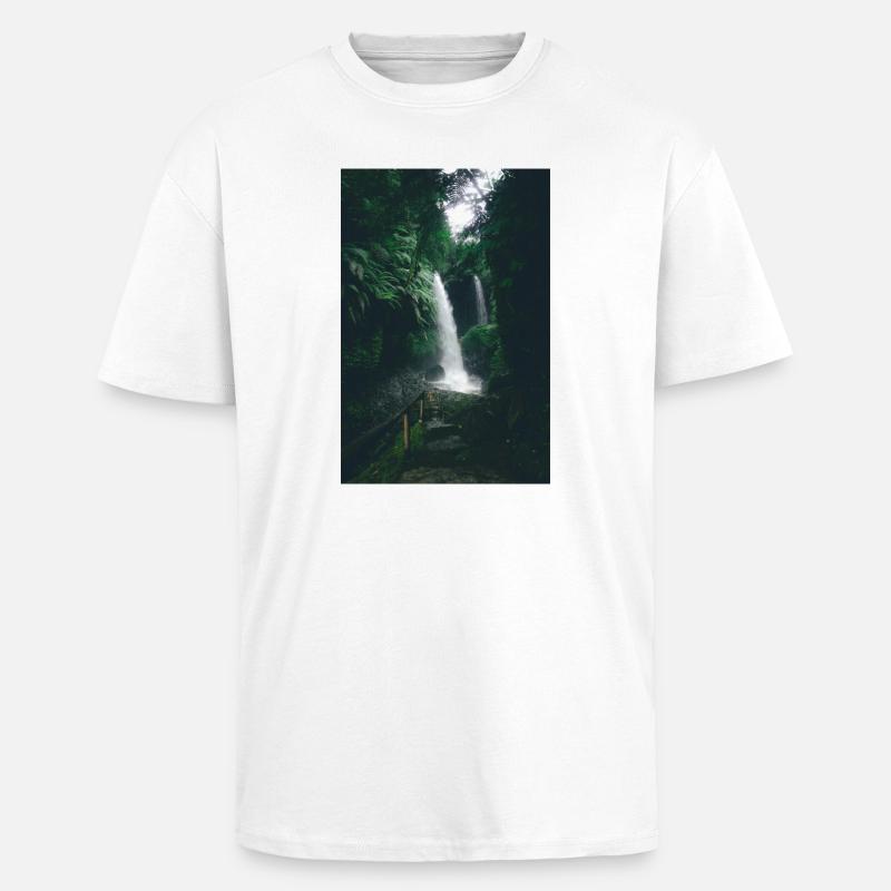 Cascade dans la Jungle Verte - T-shirt unisexe oversize épais - blanc