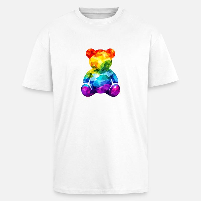 Regenbogen-Teddybär im geometrischen Muster - Oversized Heavyweight Unisex T-Shirt - Weiß