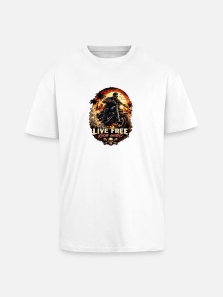 Live Free Ride Hard Biker - Unisex Oversized Heavyweight T-shirt - white