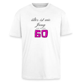60ste verjaardag - Unisex oversized T-shirt van zware kwaliteit - wit - Voor - Alina (178cm) & Michal (187cm)