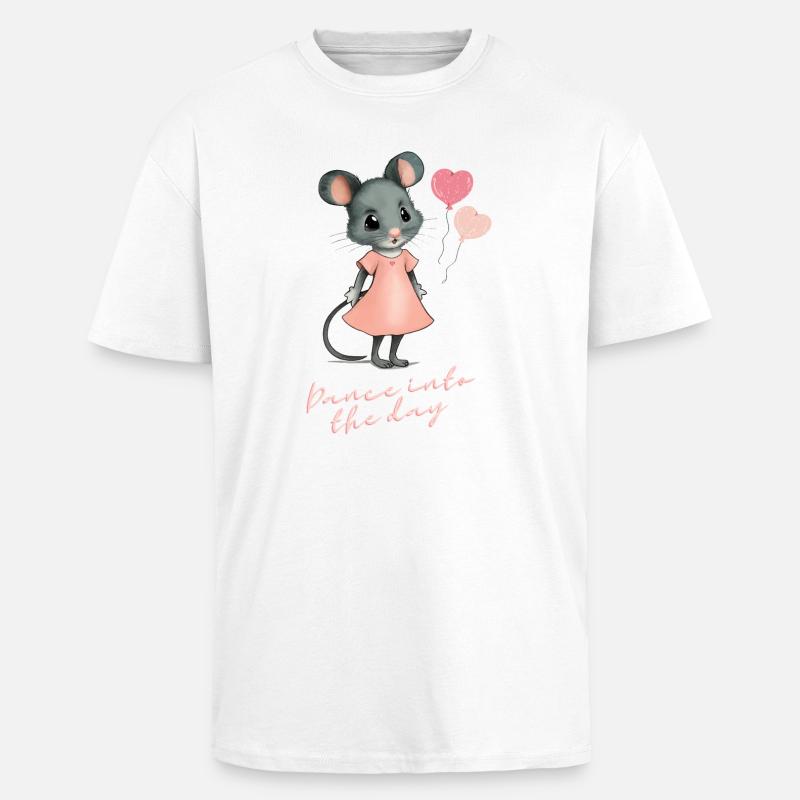 Souris joyeuse en robe rose : Danse le jour - T-shirt unisexe oversize épais - blanc