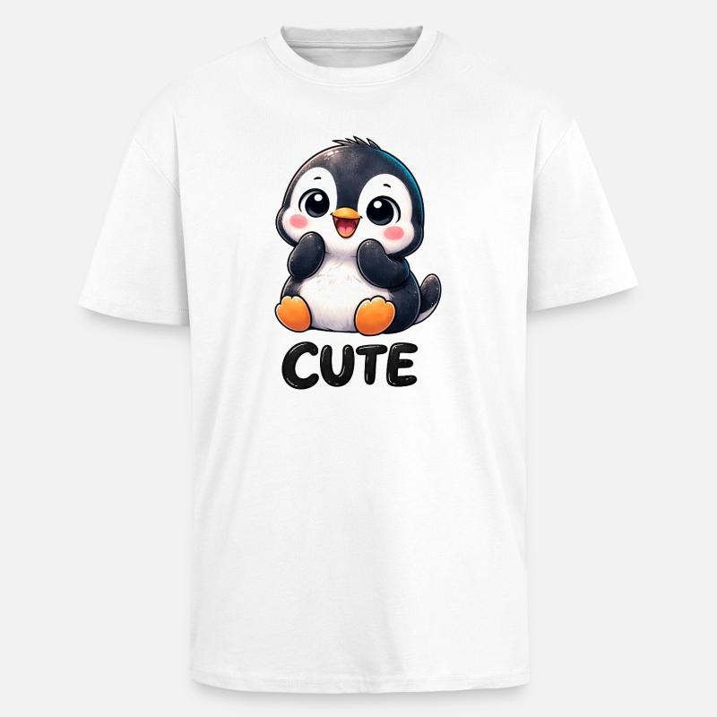 Pingouin chibi mignon timide timide mignon - T-shirt unisexe oversize épais - blanc