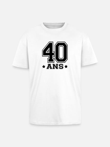 40 ANS,âge - T-shirt unisexe oversize épais - blanc