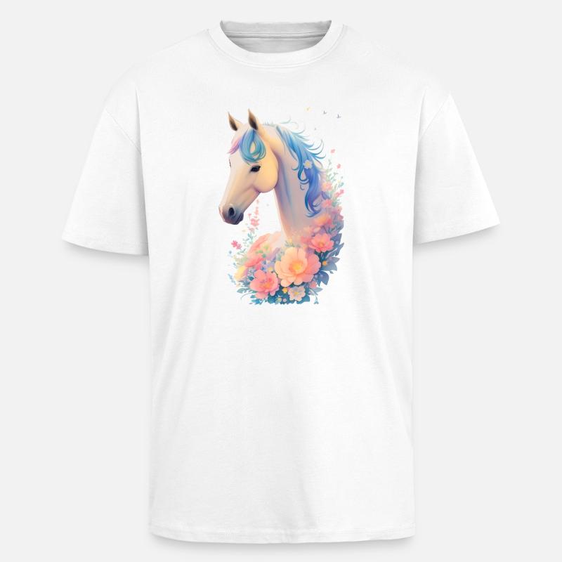 Cheval fleur - T-shirt unisexe oversize épais - blanc