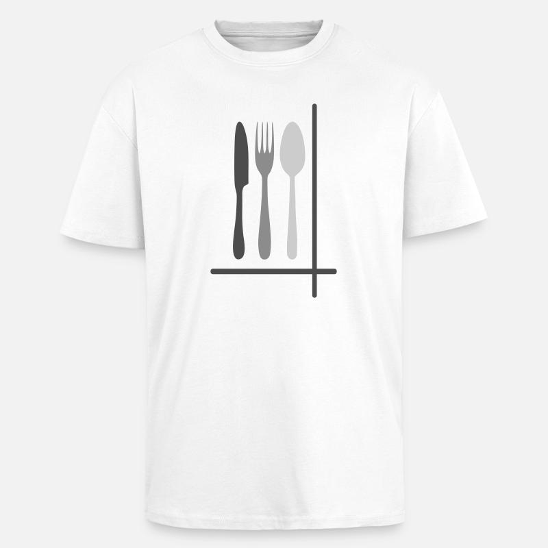 Besteck Silhouetten Minimalistisch - Oversized Heavyweight Unisex T-Shirt - Weiß
