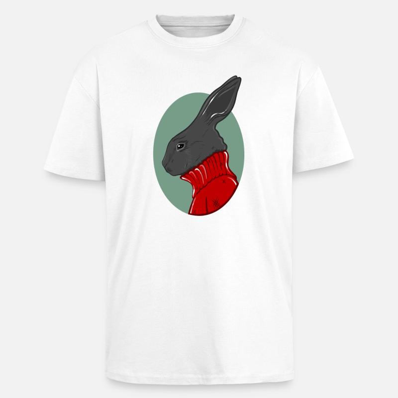 Hase mit rotem Pullover - Oversized Heavyweight Unisex T-Shirt - Weiß