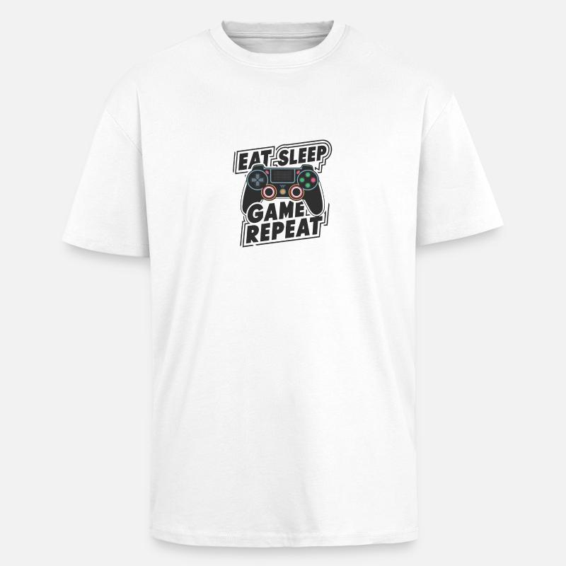Manger, dormir, jouer, répéter - T-shirt unisexe oversize épais - blanc