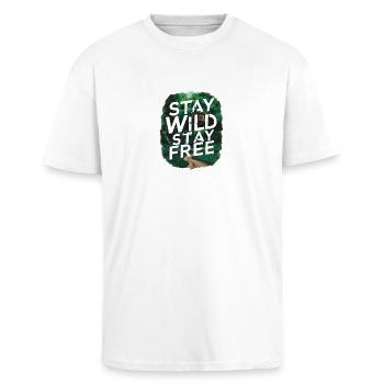 Bleib wild, bleib frei - Oversized Heavyweight Unisex T-Shirt - Weiß - Vorne - Alina (178cm) & Michal (187cm)