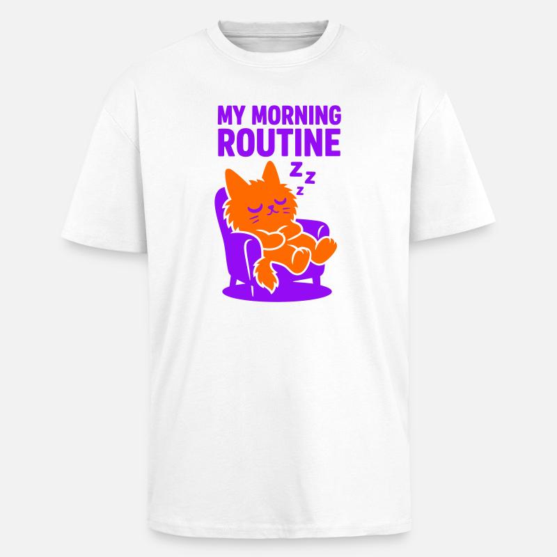 Routine matinale chat #1 - T-shirt unisexe oversize épais - blanc