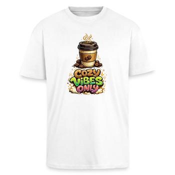 Cozy Vibes Only Kaffee - Oversized Heavyweight Unisex T-Shirt - Weiß - Vorne - Alina (178cm) & Michal (187cm)