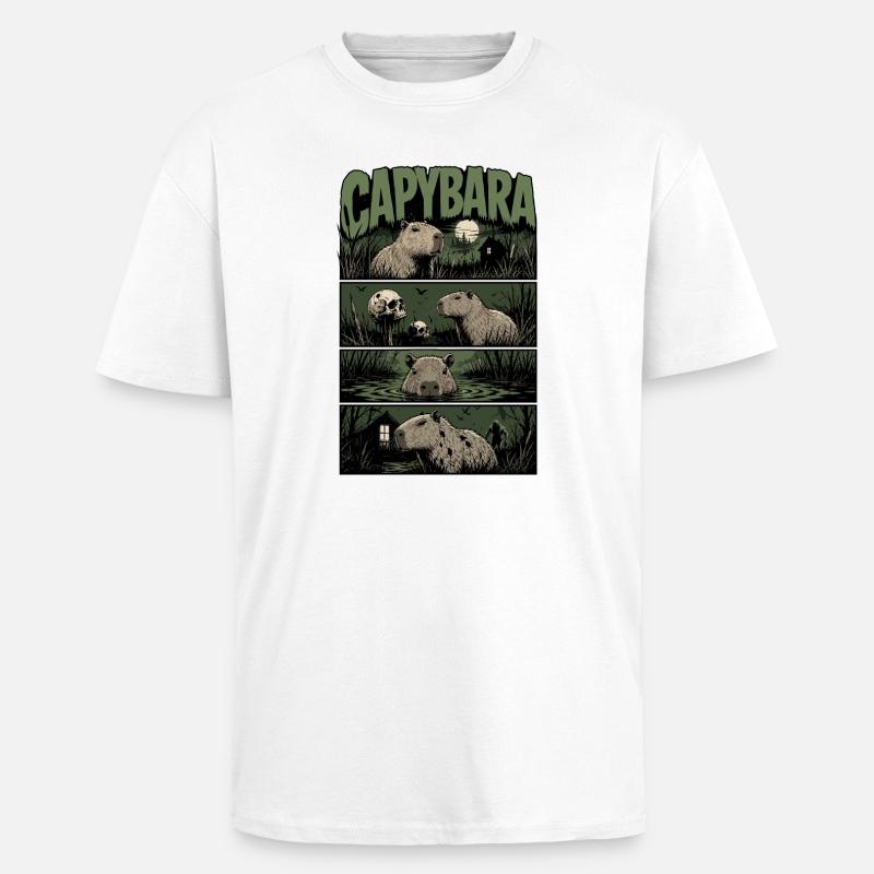 Night Swim Capybara Horror - Unisex Oversized Heavyweight T-shirt - white