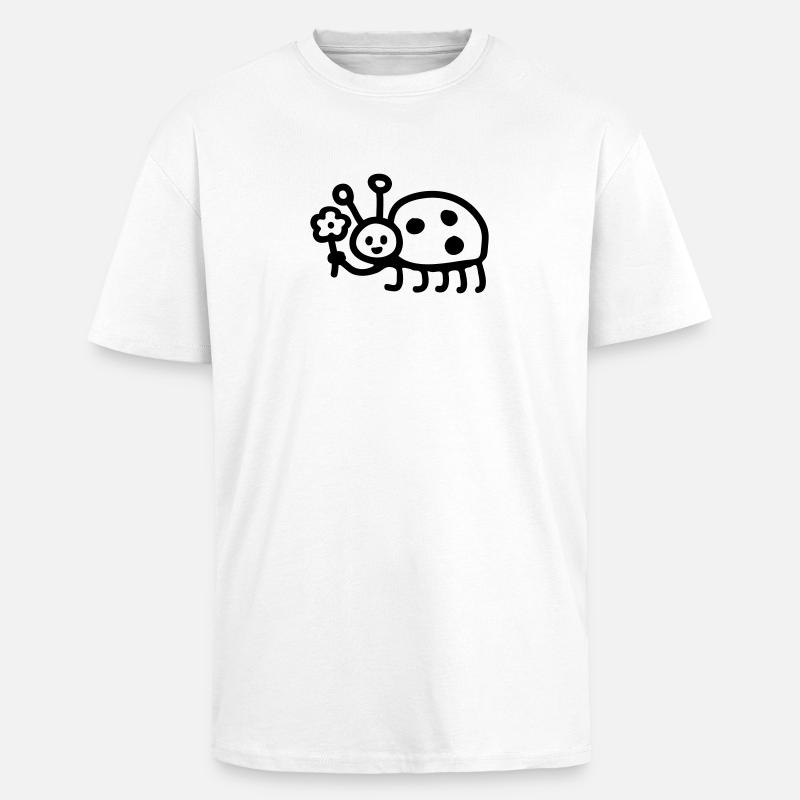 Coccinelle - Fleur - Line - T-shirt unisexe oversize épais - blanc