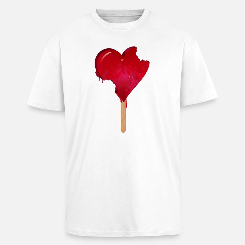 Rotes Herz Eis mit Biss - Oversized Heavyweight Unisex T-Shirt - Weiß