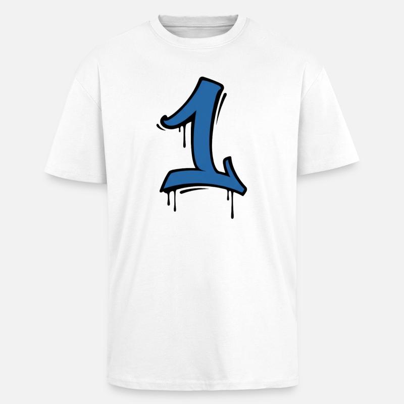 Graffiti Eins Neonblau - Oversized Heavyweight Unisex T-Shirt - Weiß