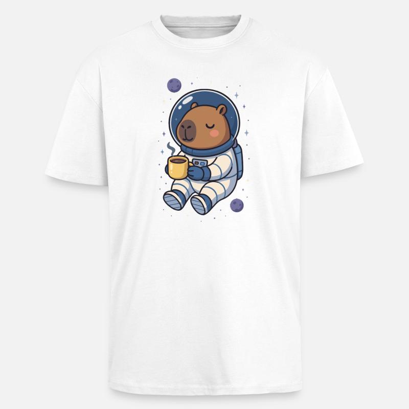 Capybara Astronaute – Café dans l’espace ☕🪐 - T-shirt unisexe oversize épais - blanc