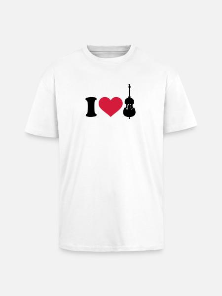 I love Contrabasse - T-shirt unisexe oversize épais - blanc