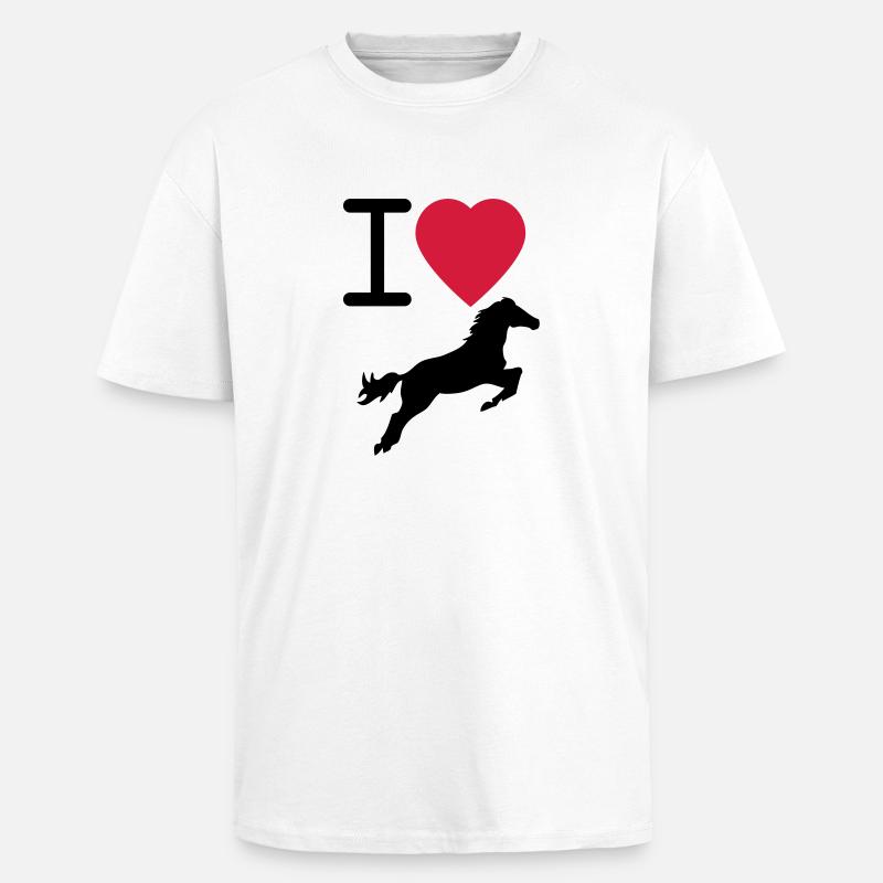 I love Horses - Oversized Heavyweight Unisex T-Shirt - Weiß