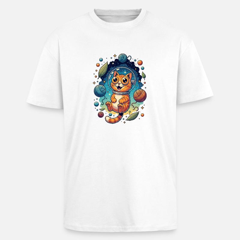 Chat de l’espace psychédélique - T-shirt unisexe oversize épais - blanc