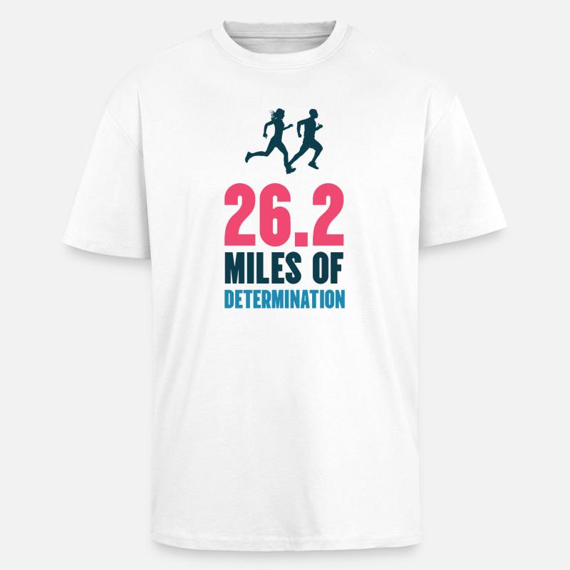 Marathon - 26,2 miles de détermination - T-shirt unisexe oversize épais - blanc