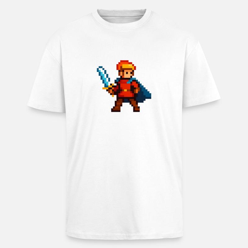 Pixelritter mit Schwert und Cape - Oversized Heavyweight Unisex T-Shirt - Weiß