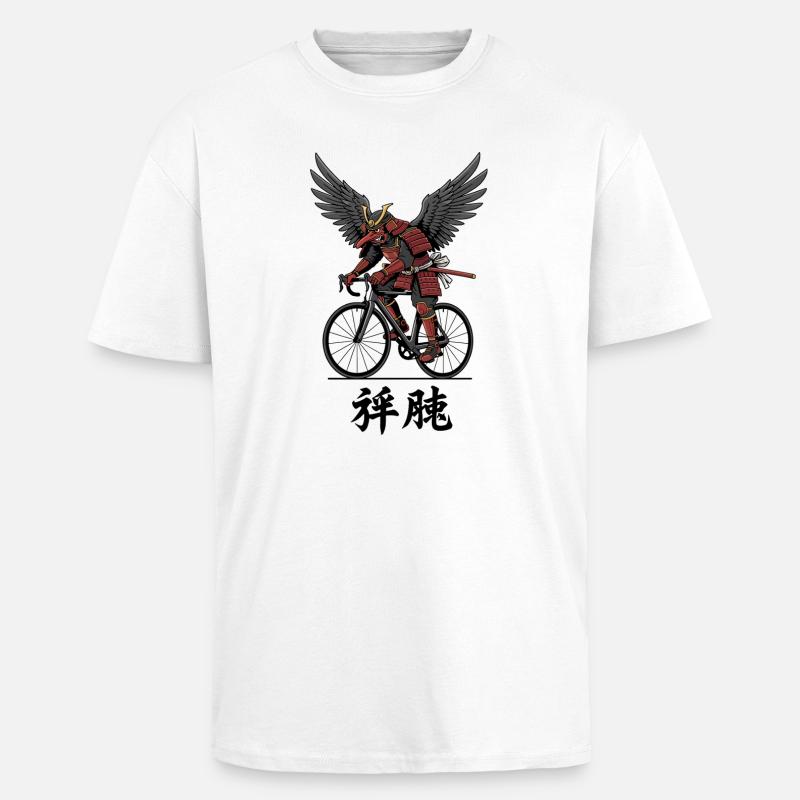 Winged Samurai on Bicycle - Unisex Oversized Heavyweight T-shirt - white