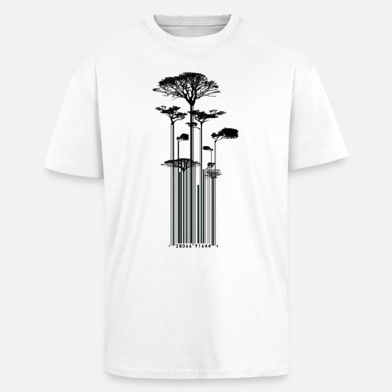 CODE BARRE - Arbre - conso - T-shirt unisexe oversize épais - blanc