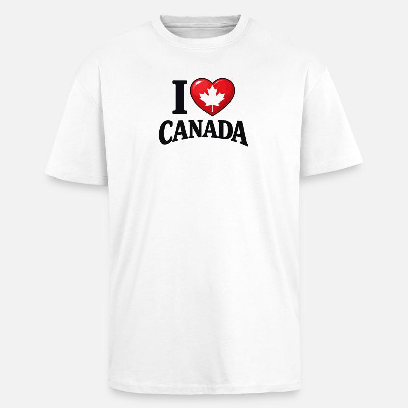I Love Canada – Maple Leaf Message - Unisex Oversized Heavyweight T-shirt - white