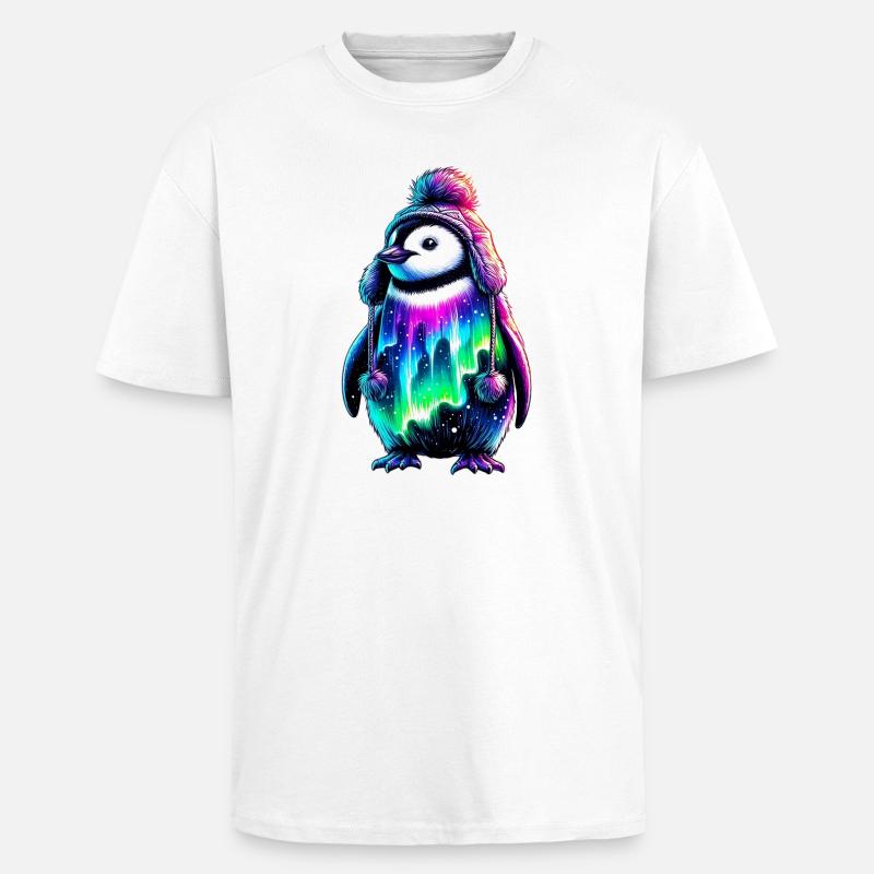Aurora Borealis Pinguin - Oversized Heavyweight Unisex T-Shirt - Weiß