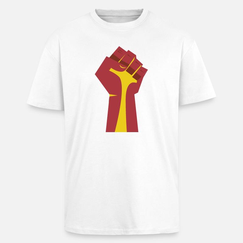 Die erhobene Faust (rot, gelb) - Oversized Heavyweight Unisex T-Shirt - Weiß