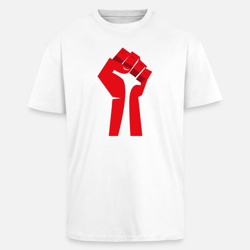 Die erhobene Faust (rot, weiß) - Oversized Heavyweight Unisex T-Shirt - Weiß