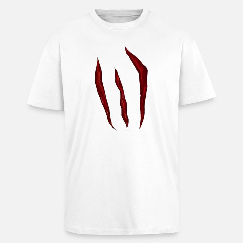 Blood-red scratch marks - Unisex Oversized Heavyweight T-shirt - white