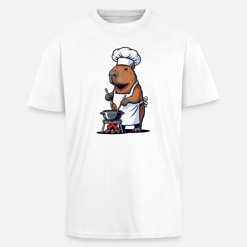 Chef Capybara Chef at the Pot - Unisex Oversized Heavyweight T-shirt - white