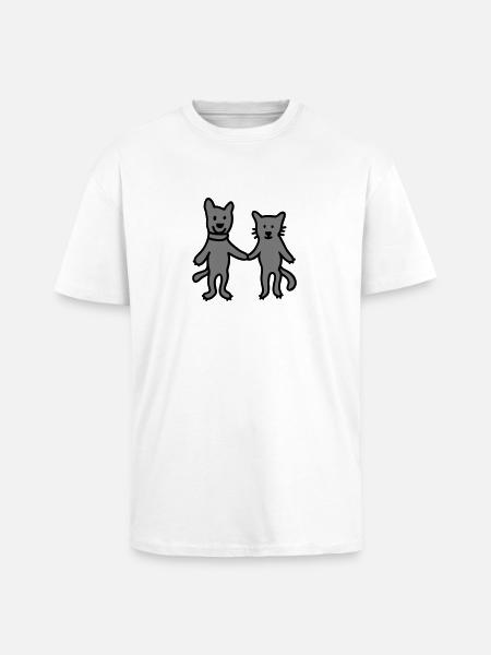 Dog - cat - friends - Unisex Oversized Heavyweight T-shirt - white