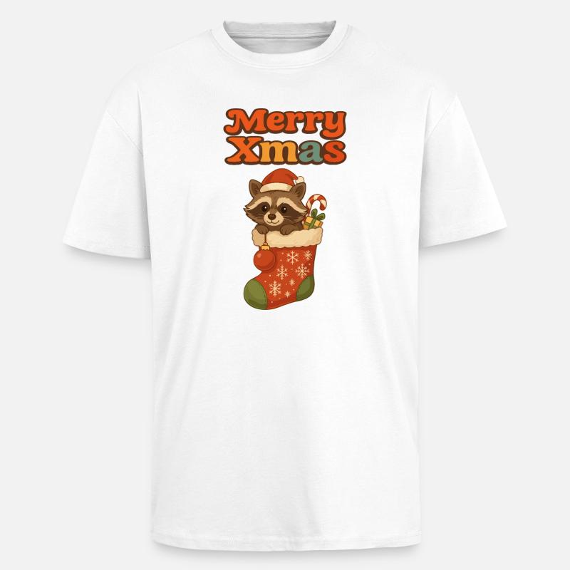 Raton laveur de Noël en bas - T-shirt unisexe oversize épais - blanc