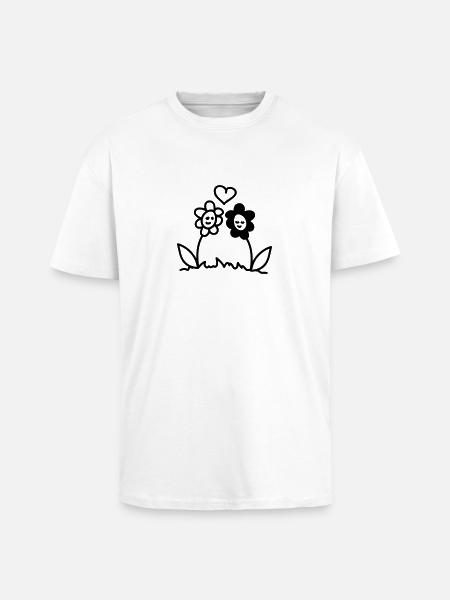 Flowers in Love - Line - Unisex Oversized Heavyweight T-shirt - white