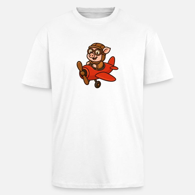 Ausdrucksstarker Schweinepilot im Retro-Stil - Oversized Heavyweight Unisex T-Shirt - Weiß