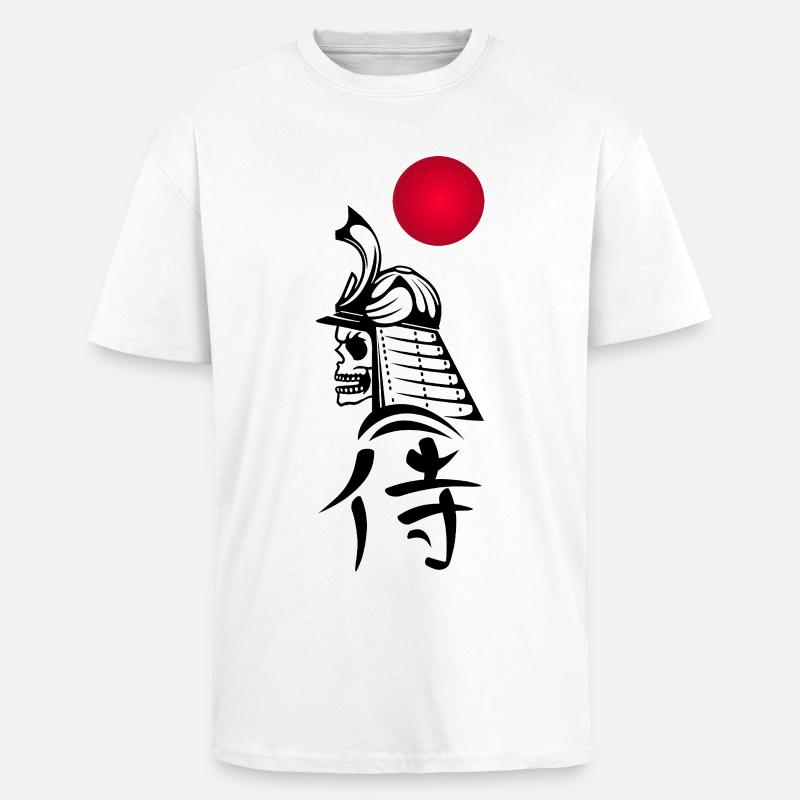 Schwarzer Samurai und Rote Sonne - Oversized Heavyweight Unisex T-Shirt - Weiß