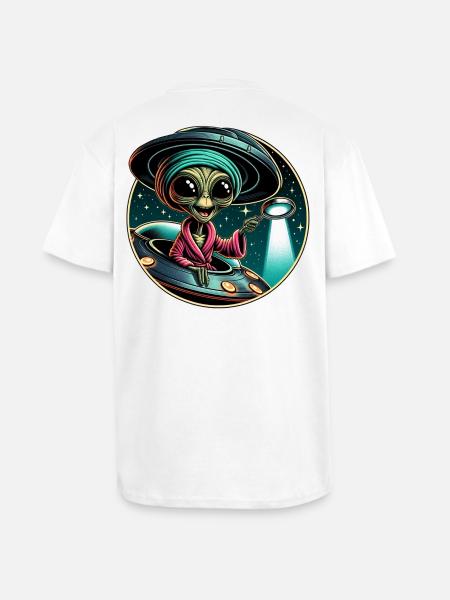 Alien detective in UFO light - Unisex Oversized Heavyweight T-shirt - white