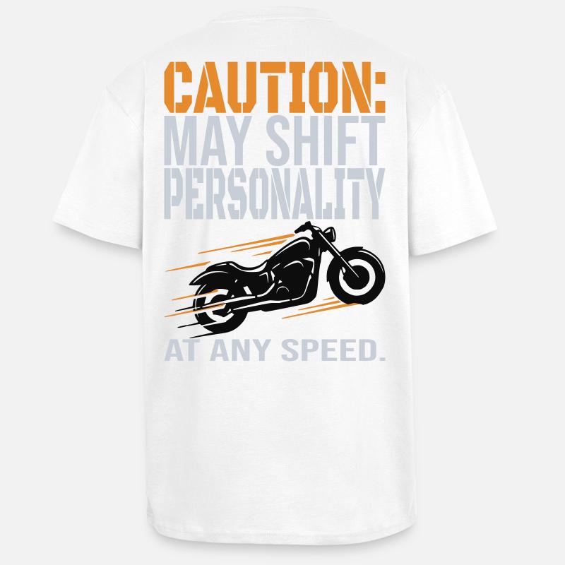 Caution – Personality Shift Biker Design - Unisex Oversized Heavyweight T-shirt - white