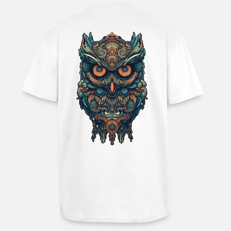 Mythical boho owl with surreal patterns - Unisex Oversized Heavyweight T-shirt - white