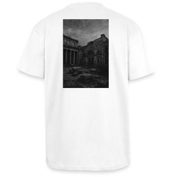 Monochrome Ruin in Decay - Unisex Oversized Heavyweight T-shirt - white - Back - Alina (178cm)