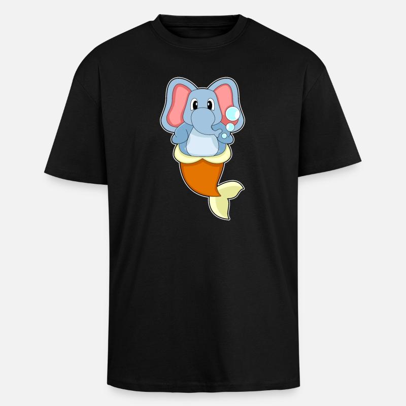 Sirène éléphant - T-shirt unisexe oversize épais - noir