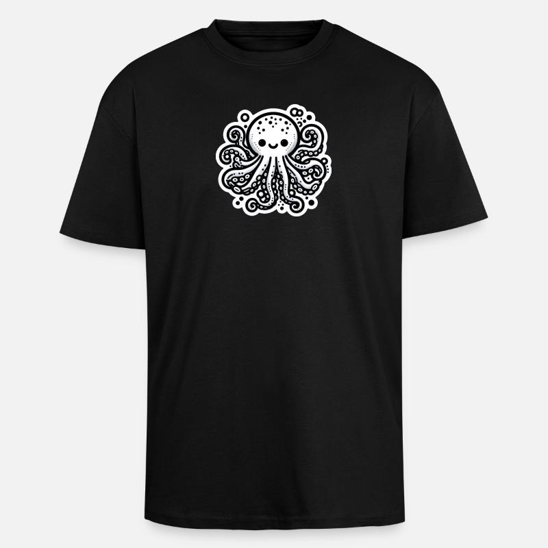 Octopus Octopus Blanc Autocollant - T-shirt unisexe oversize épais - noir