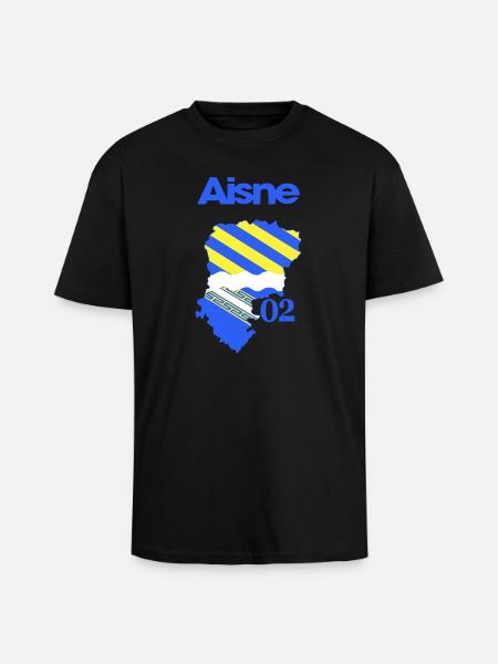 Map of Aisne Blue Yellow 02 - Unisex Oversized Heavyweight T-shirt - black