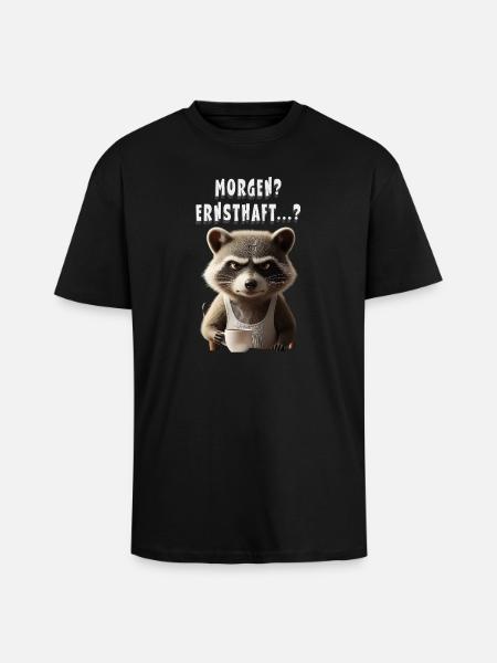 Grumpy raccoon with coffee saying morning grouch - Unisex Oversized Heavyweight T-shirt - black