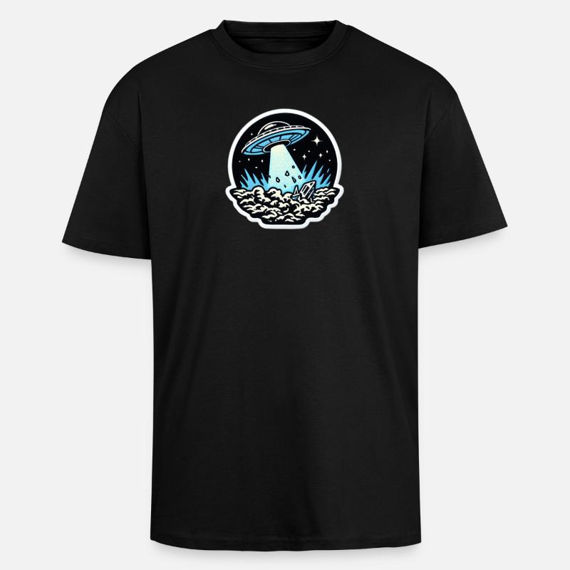 UFO-Lichtstrahl Patch - Oversized Heavyweight Unisex T-Shirt - Schwarz