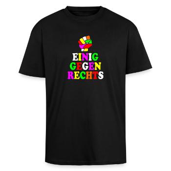 Einig gegen rechts - Oversized Heavyweight Unisex T-Shirt - Schwarz - Vorne - Alina (178cm) & Michal (187cm)