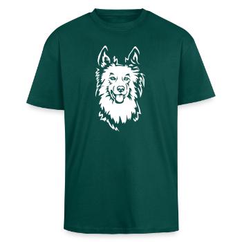 Harzer Fuchs Kopf "Black Edition" - Oversized Heavyweight Unisex T-Shirt - hunter Green - Vorne - Alina (178cm) & Michal (187cm)