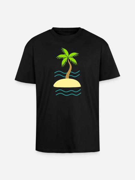 Palmier vert île mer - T-shirt unisexe oversize épais - noir