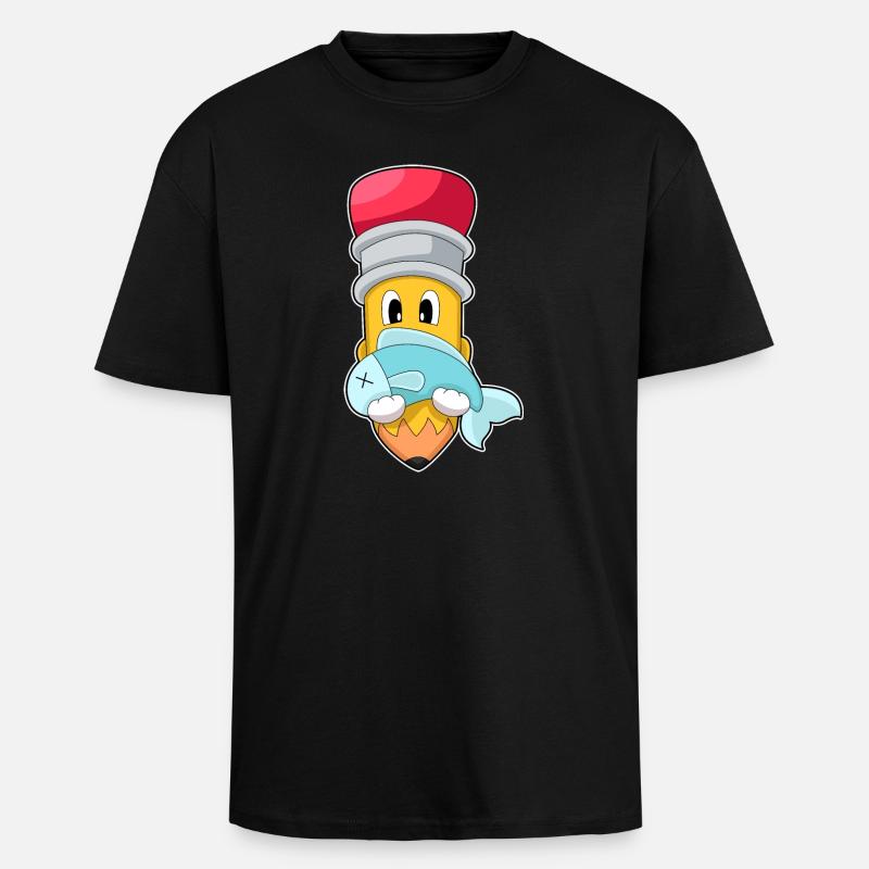 Crayon, Pêcheur, Poisson, Pêche - T-shirt unisexe oversize épais - noir